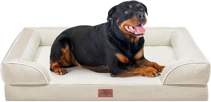 Comfort Expression Orthopedic Dog Bed for Extra Large Dogs 48x30 Inch, Waterproof Egg Crate Foam XXL Pet Bed with Removable Bolsters, Dog Couch with Washable Cover & Non-Slip Bottom, Beige