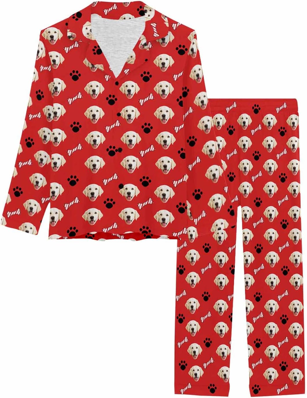 MyPupSocks Custom Face Pajamas for Women Set, Personalized Photo Long Sleepwear XS-XXL