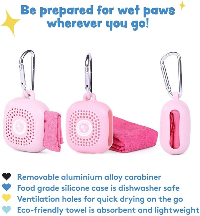 Sweet Paws Portable Dog Paw Towel, Lightweight & Super Absorbent Microfiber, Clips onto Leash, Quick Drying Towel for Dogs Paws with Silicone Case, Dry Dog’s Paws on The Go - Small - Newport Navy