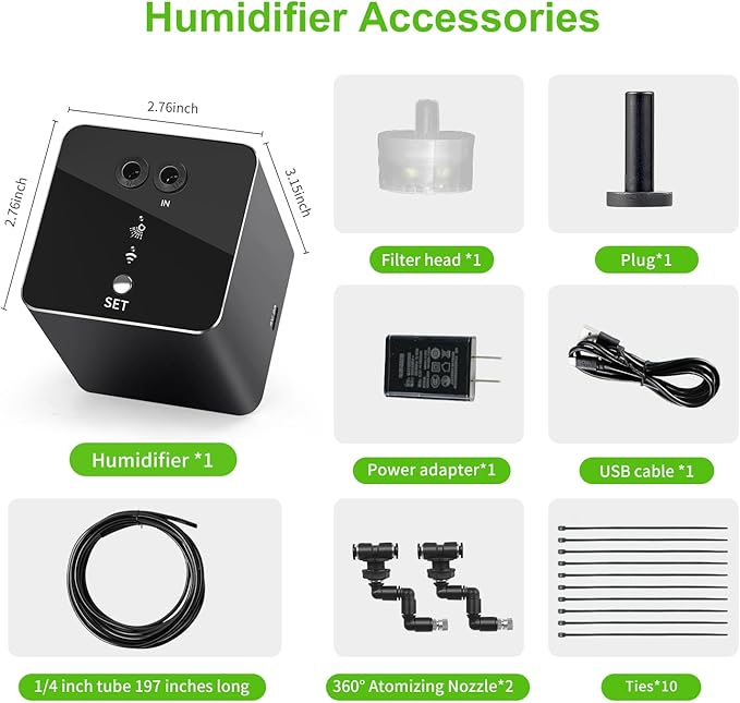 Reptile mister, WiFi reptile humidifier withAPP control, automatic mister for reptile tank,terrarium, adjustable 360° nozzle, self-priming pump, easy to use
