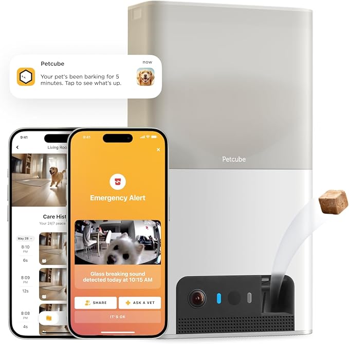 Petcube Bites 2 Lite Interactive WiFi Pet Monitoring Camera with Phone App and Treat Dispenser, 1080p HD Video, Night Vision, Two-Way Audio, Sound and Motion Alerts, Cat and Dog Monitor