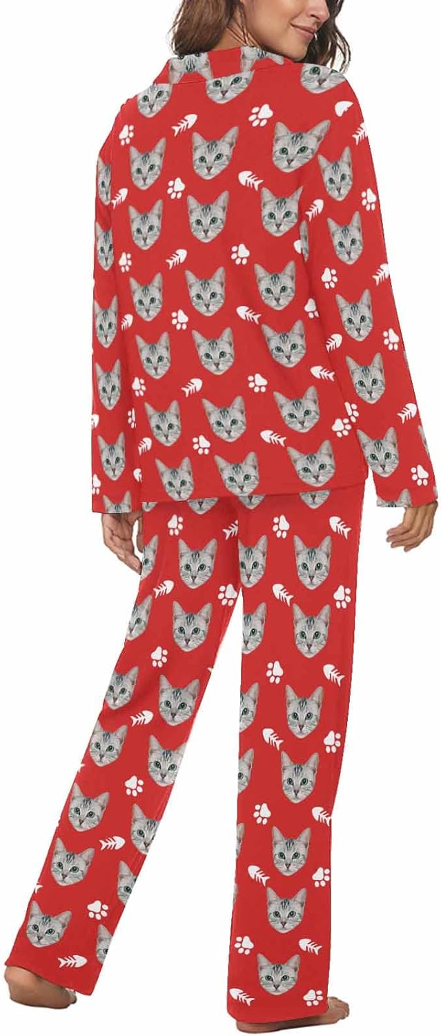 MyPupSocks Custom Face Pajamas for Women Set, Personalized Photo Long Sleepwear XS-XXL