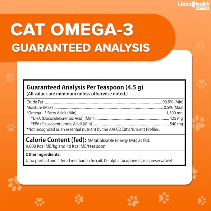 Liquid Health Pets Wild Caught Omega 3 Fish Oil for Cats - Liquid Omega 3 Supplement for Cats with EPA+DPA+DHA - Reduce Itching, Support Joint, Immunity, Brain, Heart Health - Made in the USA (2 Pack)