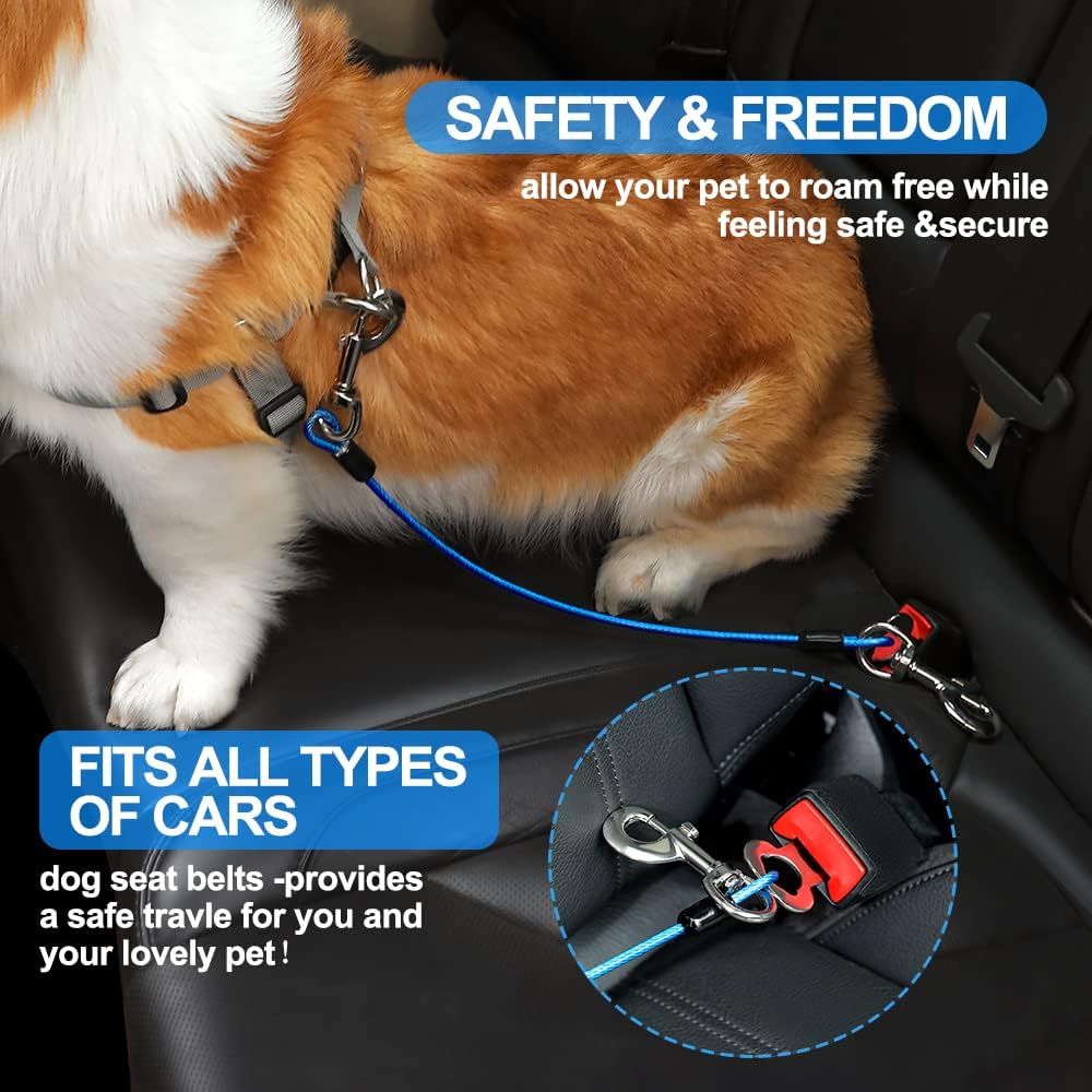 Dog Seat Belt Harness for Car,2pcs Dog Seatbelt of Coated Wire Leash Safety Restraint,No Chew Tether Cable Vehicle Dog Accessories,Double Clips & Latch (2 Pack Black, 16 inch/40 CM)