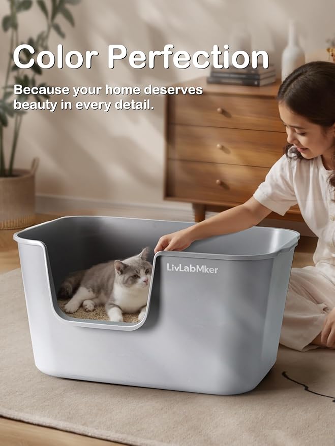 Extra Large Cat Litter Box with High Sides - Splash-Proof Design for Big Cats & Multi-Cat Homes, 24.6in x 16.7in x 12.8in (Gray)