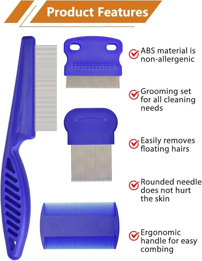 Flea Comb for Cats Dogs, 8 Pack Flea and Lice Grooming Comb Set for Cats, Pet Grooming Tools for Small, Medium & Large Pets (Pink & Blue)