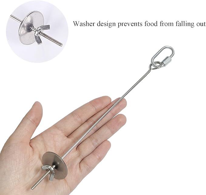 2pcs Hanging Bird Treat Skewer Parrot Fruit Feeder with Washer, 9 Inch Stainless Steel Bird Food Holder Parrot Fruit Food Skewer Parakeet Treat Holder Feeder for Parakeet Conure, LXLVOUEG