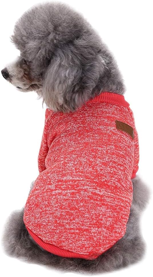 Jecikelon Dog Clothes Dogs Sweater Soft Puppies Clothing Winter Puppy Sweaters Warm Outfit for Dogs Small XXS XS Cat Apparel (Red, S)
