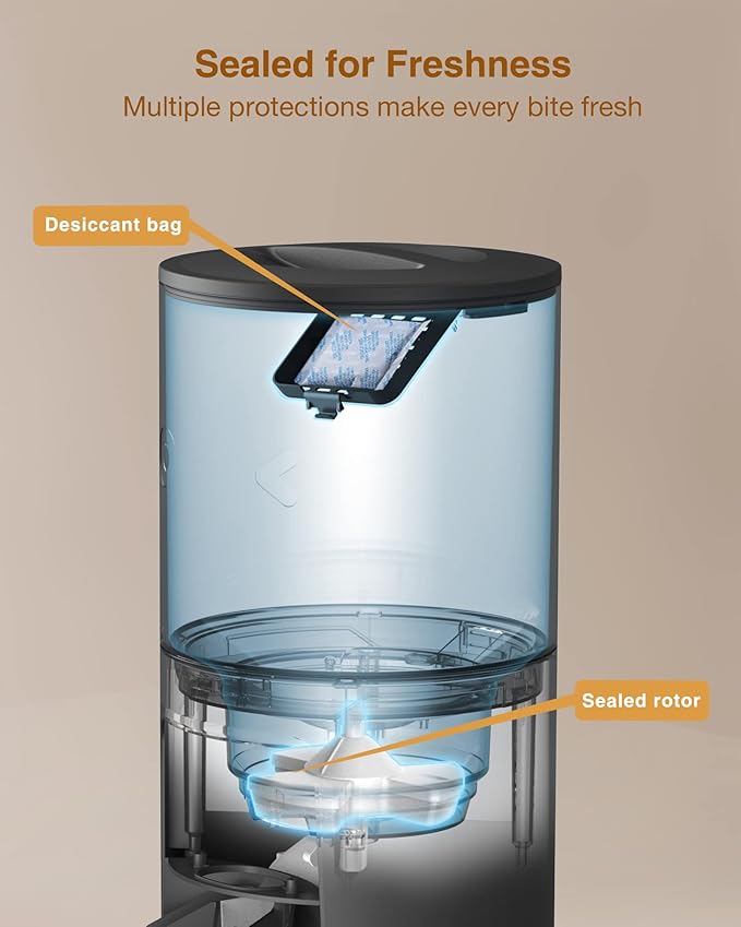 Automatic Cat Feeders - 6L Cat Food Dispenser with Double Bowls, Programmable Timed Feeder for Up to 6 Meals per Day with 10S Voice Recorder, Supports Dual Power Supply
