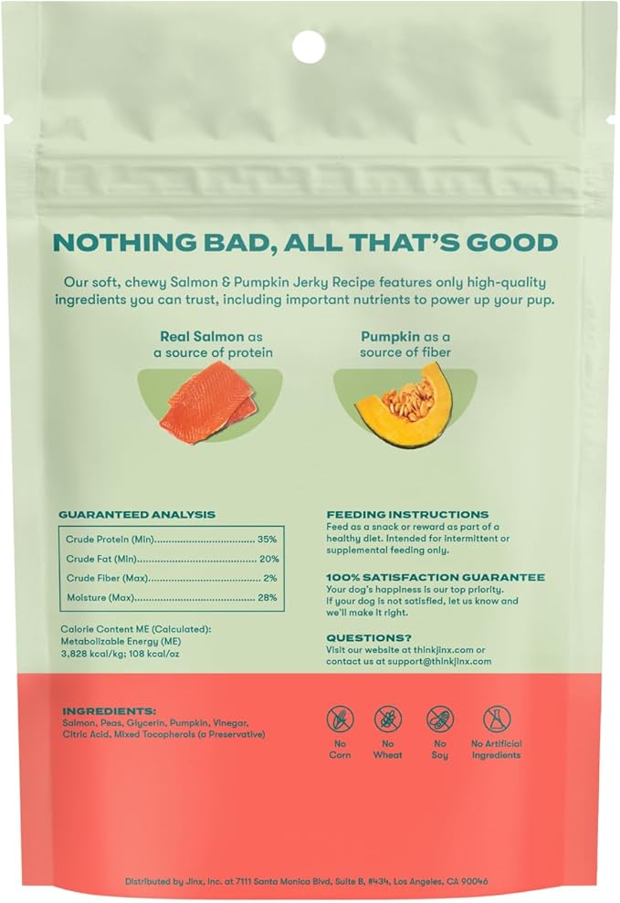 Jinx Tenders Salmon Jerky Dog Treats, All-Natural Ingredients, Soft and Chewy, Low-Calorie, Slow-Smoked Salmon & Pumpkin, No Fillers, 5oz (Pack of 2)