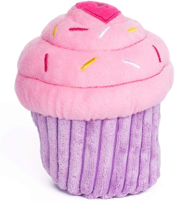 ZippyPaws Birthday Cupcake- Dog Squeaky Toys to Keep Them Busy, Funny Food Plush for Small, Medium, & Large Dogs, Cute Stuffed Puppy Toy, Pet Products, Gift for Dogs of All Breeds, Soft & Cuddly- Pink