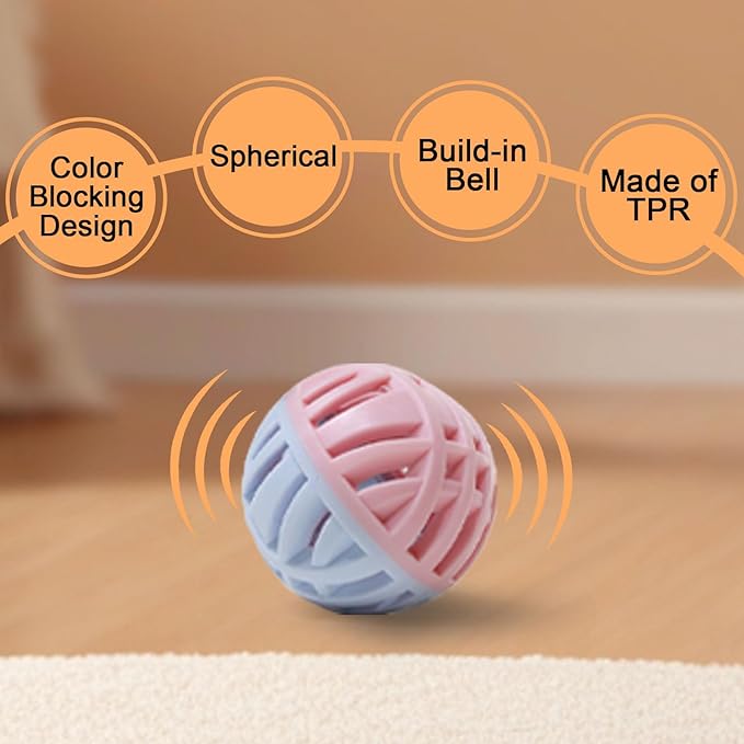 Rubber Cat Toy Balls with Inside Bell, Soft TPR Interactive Cat Ball Toys for Puppy Dogs and Kittens, Colorful Hollow Teeth Grinding Ball Interactive Sound Toy for Indoor Cats, 3 Pcs