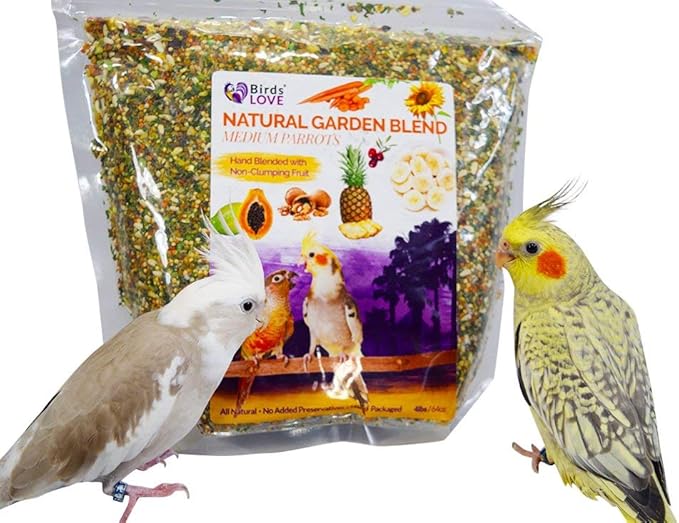 Birds LOVE All Natural Garden Blend Bird Food for Medium Birds - Cockatiels, Green Cheek Conures, Ringneck Parakeets and Small Quakers 4lb