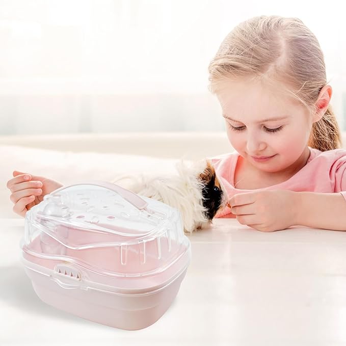 Hamster Carrier Cage with Water Bottle,Portable Hamsters Travel Cage Plastic Guinea Pig Carrying Cases Small Animal Carry Cage for Dwarf Hamsters Chinchillas Hedgehog Mouse(Pink)