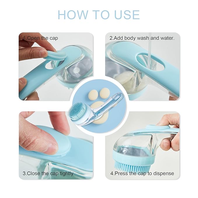 (4PCS) Pet Bath Brush,2025 New 2 in 1 Dog Bath Brush,Dog Shampoo Brush Bubble Maker,Bathing Dogs Grooming Massage Brush for Long & Short Haired Dogs & Cats,with Built-in Shampoo Dispenser(Green)
