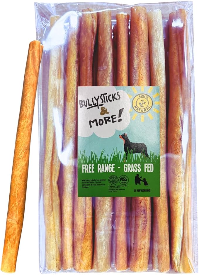 BULLYSTICKS & MORE 12 Inch Beef Collagen Sticks for Dogs (Regular Size - 8 Count)- Bones for Dogs - No Hide Sticks Beef Cheek Rolls