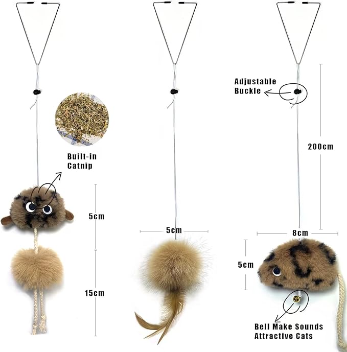 Cat Toys for Indoor Cats,Interactive Door Hanging Cat Toys Attached with Catnip/Feathers/Birds/Mouse Toys for Cats/Kitten Toys(3 Pack)