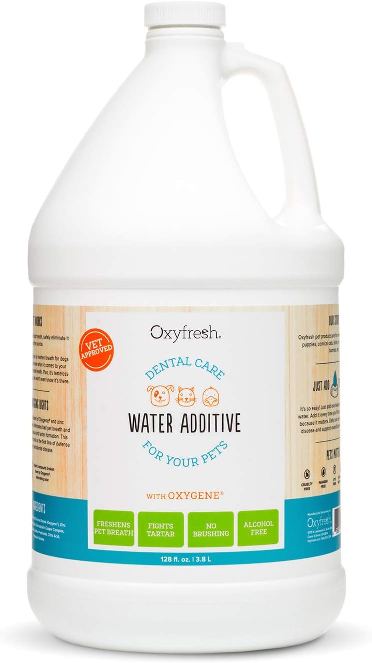 Oxyfresh Premium Pet Dental Care Solution Pet Water Additive: Best Way to Eliminate Bad Dog Breath and Cat Bad Breath - Fights Tartar & Plaque - So Easy, Just Add to Water! Vet Recommended 128 oz.