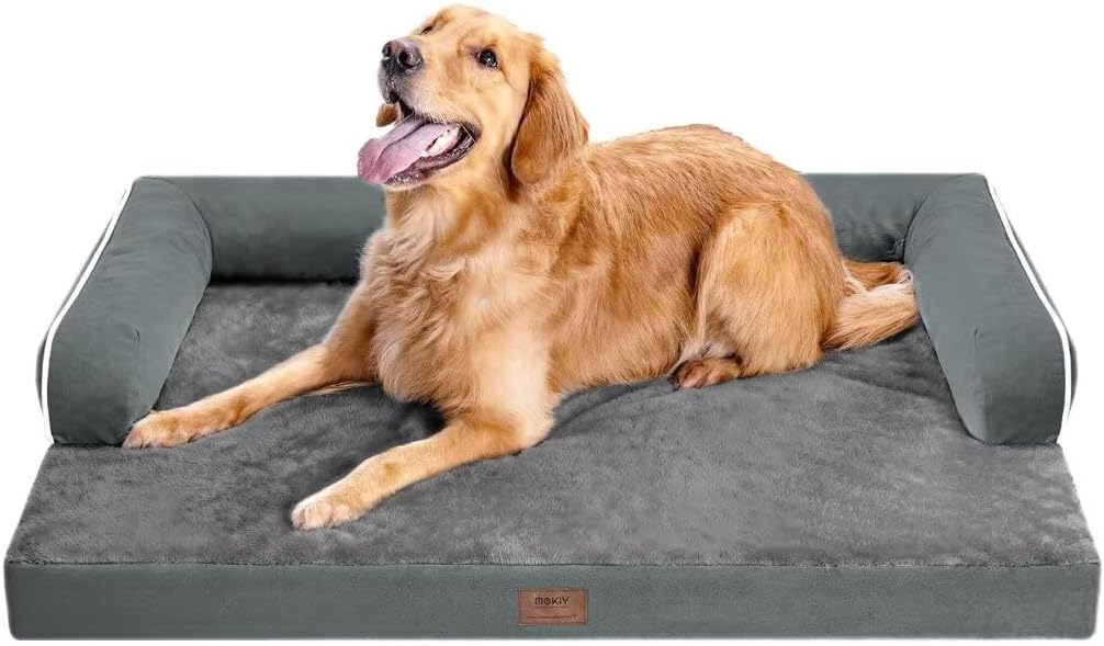 Large Dog Bed Orthopedic Washable - Beds Bolster - Extra Large Big Dogs - Memory Foam Couch Sofa - Waterproof with Removable Cover - Dark Grey Dog Bed