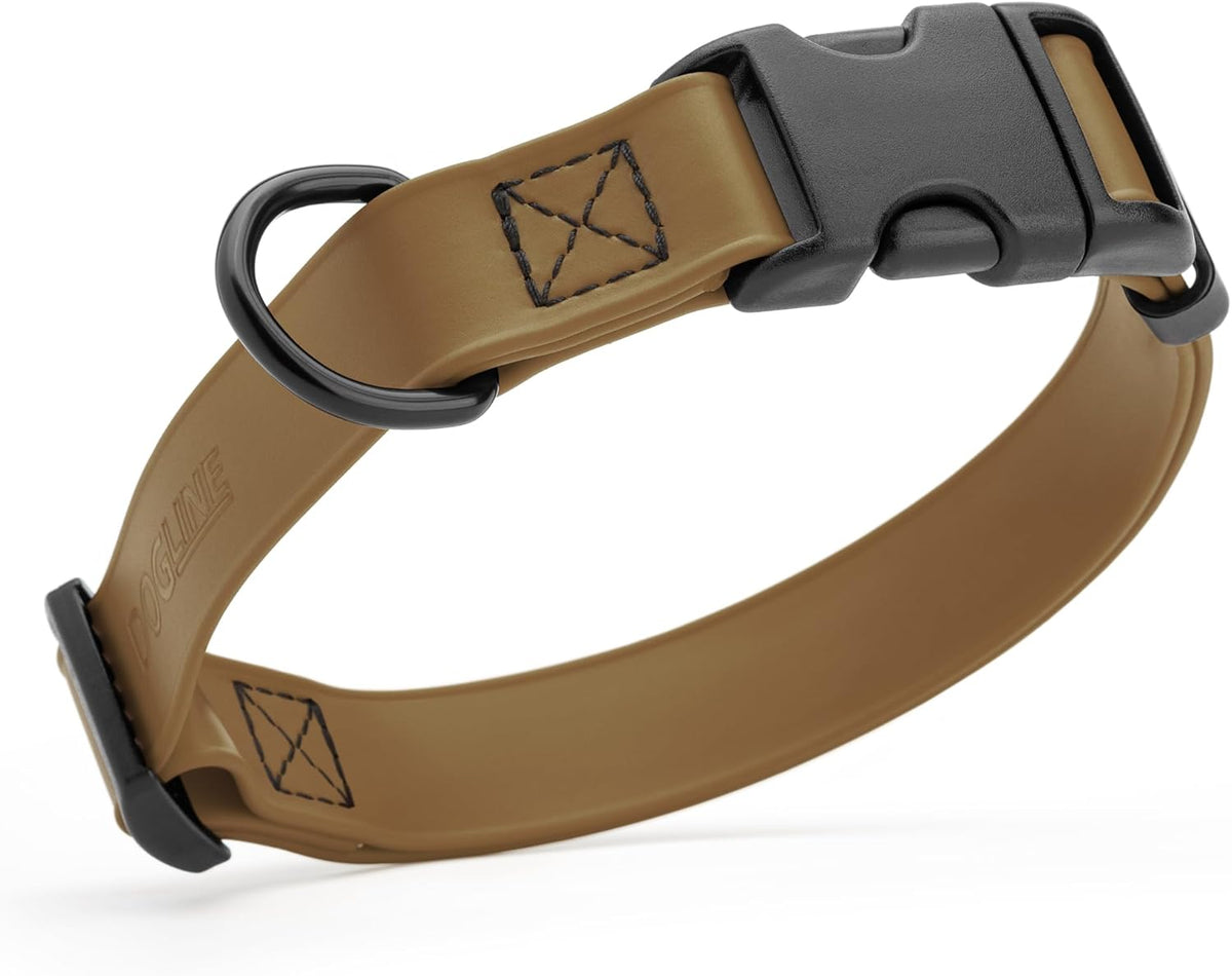 Dogline Biothane Waterproof Dog Collar with Quick Release Buckle Strong Coated Nylon Webbing with Odor- Proof for Easy Care Easy to Clean Fits Small Medium Large Dogs, Coyote Brown 3/4" W 12-19" L