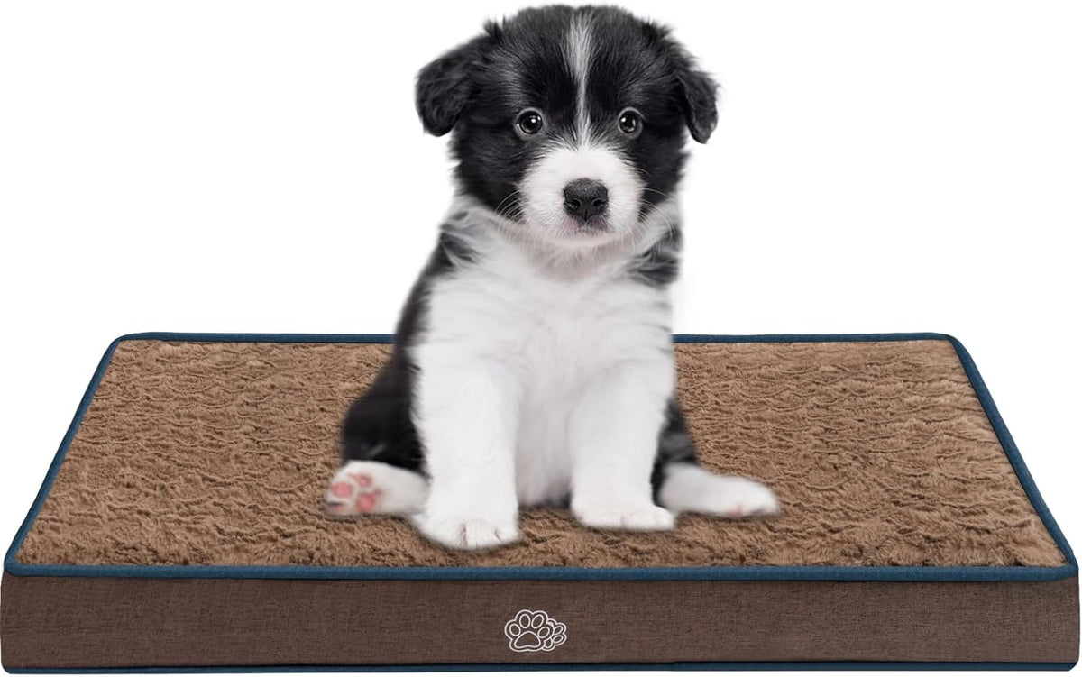 EMPSIGN Dog Bed Mat 23 Inch Reversible Warm & Cool,Washable Dog Crate Bed with Egg Crate Foam Support, Pet Sleeping Mat for Large Medium Small Dogs, Fluffy Kennel Pad(Brown)