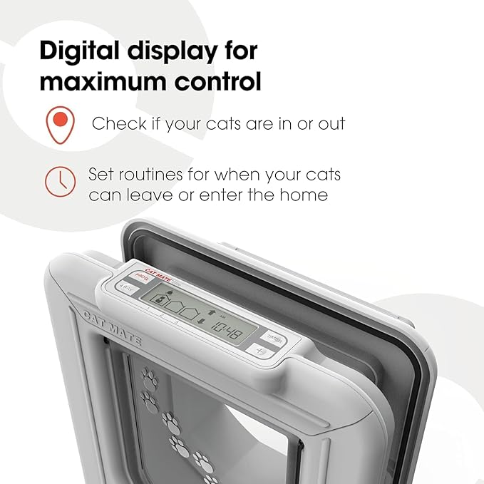 Cat Mate Elite I.D Disc Cat Flap with Timer Control (305) - Compatible with Pet Mate I.D Discs, for Small to Average Sized Cats, for Glass, UPVC, Walls and Wood, White
