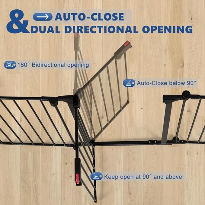 Freestanding Dog Gates with Door Walk Through, Extra Wide Doggy Door 100" W x 29" H Pet Gate Safty 4 Panels Dog Fence for Stairs, Doorways
