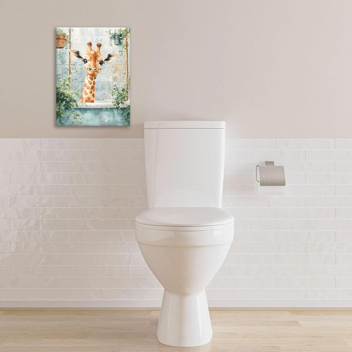 Bathroom Funny Giraffe Pictures Wall Art, Watercolor Giraffe Bathroom Wall Decor, Animal Framed Painting Canvas Artwork for Living Room Decorations 20"L x 16"W