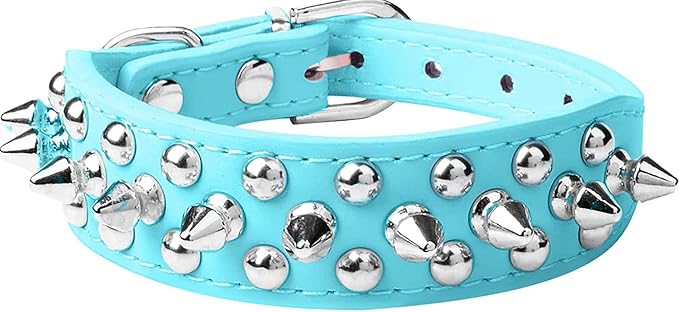 Spiked Dog Collar Soft Pu Leather Mushrooms Rivet Spike Studded Puppy Adjustable Pet Collars for Small Breeds (XS, Light Blue)