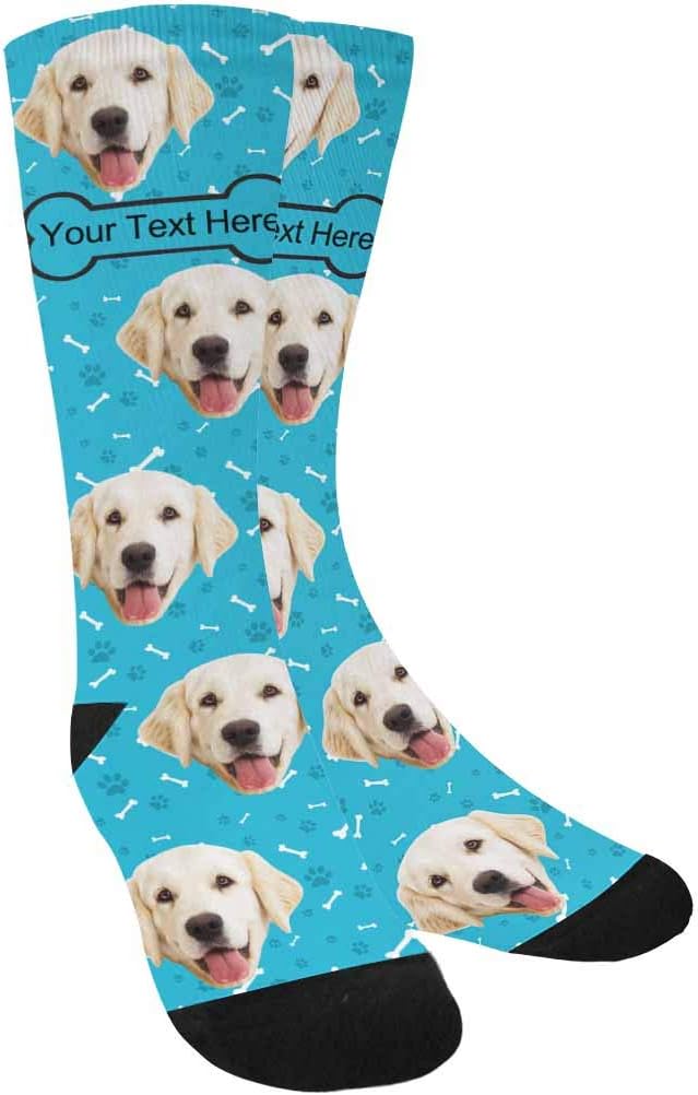 MyPupSocks Custom Personalized Photo Pet Face Socks, Cat and Dog Tracks Paws Bones Crew Socks with Picture for Men Women