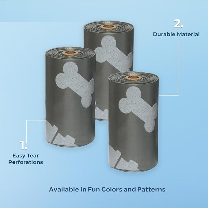 Best Pet Supplies Dog Poop Bags (150 Bags) for Waste Refuse Cleanup, Doggy Roll Replacements for Outdoor Puppy Walking and Travel, Leak Proof and Tear Resistant, Thick Plastic - Gray
