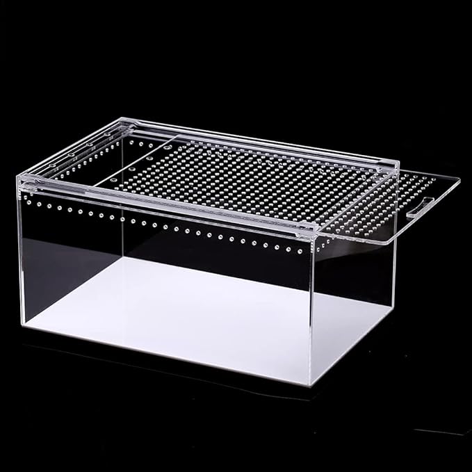 NANEEZOO Magnetic Acrylic Large Enclosure 2.5 Gallon 12 x 8 x 6 Inch Reptile Breeding Box Terrarium Cage for Insect Tarantulas Amphibians Caterpillars Snail Clear Acrylic Reptile Feeding Box
