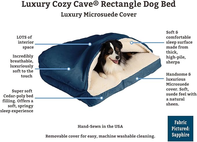 Snoozer Luxury Rectangle Cozy Cave Dog Bed - Indoor Dog Bed with Cover Cave, Covered Calming Burrow for Small & Medium Sized Pets with Blanket Attached, Enclosed, Washable - Medium, Buckskin