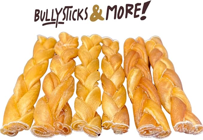 BULLYSTICKS & MORE 6 Inch Beef Collagen Braids for Dogs (8 Count) - Bones for Dogs - Dog Parents Choice - No Hide Beef Cheek Rolls
