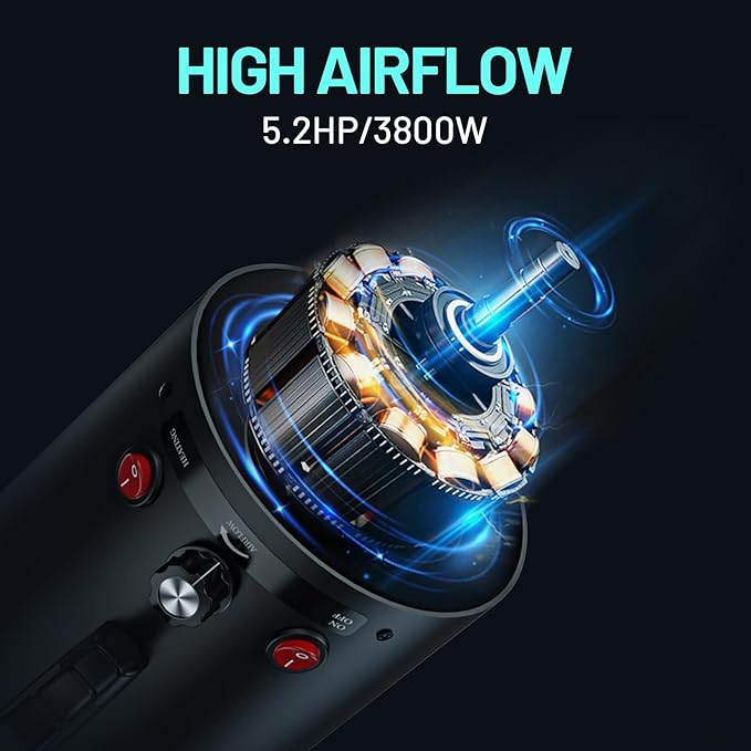Dog Dryer High Velocity Dog Hair Dryer with 4 Nozzles 5.2HP/3800W (Professional Super Cyclone), Stepless Adjustable Speed Temperature Dogs Grooming Blow Dryer with Heater for Pets Hair Dryer, Black
