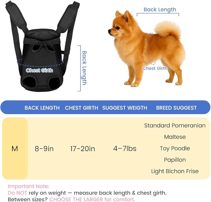 Dog Backpack Carrier, Adjustable Pet Front Carriers, Legs Out Carrying Sling Travel Bag for Small Medium Dogs 4-7 Lbs, Soft Wearable Puppy Chest Carry Backpacks for Walking/Hiking/Camping/Traveling