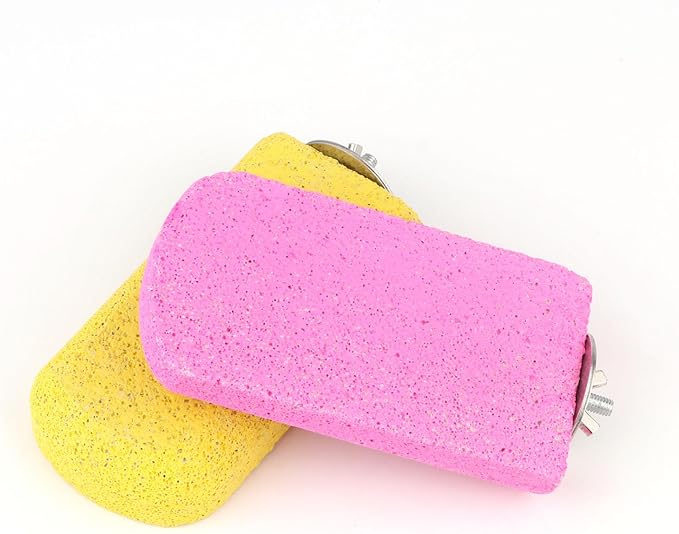 Wontee Bird Chewing Toys Grinding Beak Bird Perch Stand for Budgies Parakeets Cockatiels Lovebirds Conures Rats Squirrels, 2 Packs (Yellow+Fuchsia)