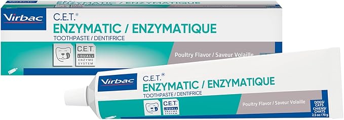 Virbac C.E.T. Enzymatic Toothpaste, Eliminates Bad Breath by Removing Plaque & Tartar Buildup, Best Pet Dental Care Toothpaste, Poultry Flavor, 2.5 oz tube