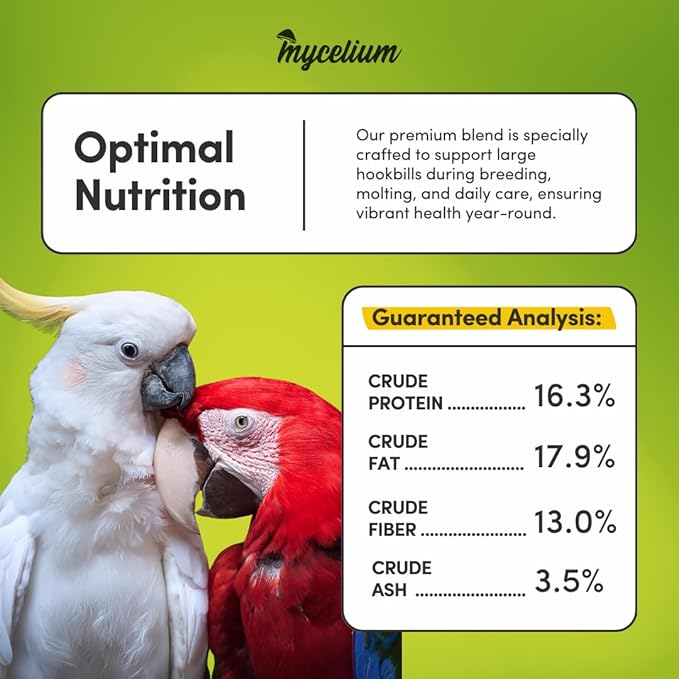 Mycelium Organic Large Hookbill Plus Bird Food (5 LB Bag) | Premium Daily Bird Seed for Macaws, Cockatoos, & Amazons | High-Protein, Vitamin-Fortified Skin & Feather Support | Non-GMO & USA-Made