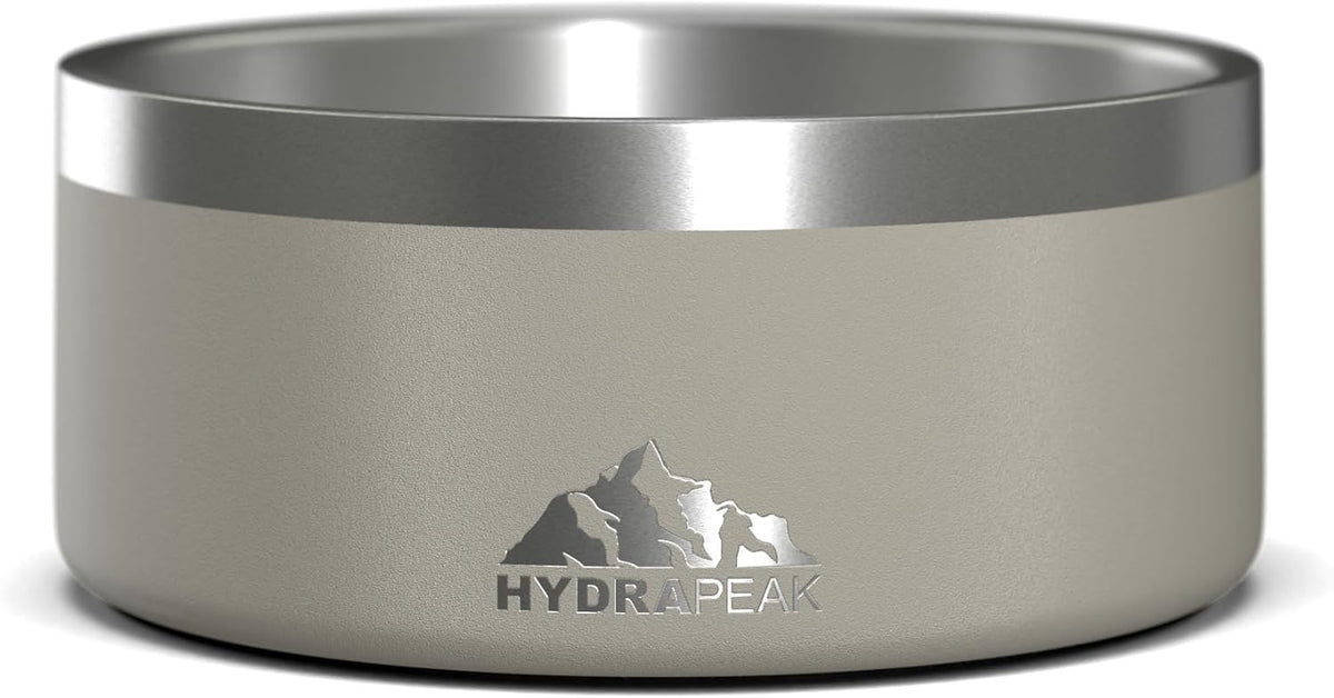 Hydrapeak Dog Bowl; Non Slip Stainless Steel; Water and Food Dish; Large Sized and Small Dogs; 32oz 64oz; Multiple Sizes; 4 Cup | Stone