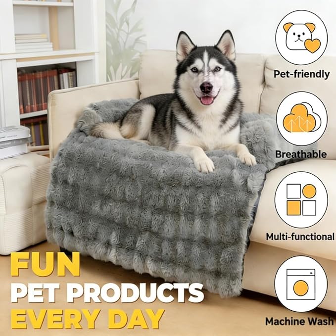 Dream Cloud Pet Sofa Bed for Dogs Cats, 2026 Washable Removable Calming Fluffy Plush Mat for Furniture Protector, Long Fur Non-Slip, for Small/Medium/Large Home Pets (Brown, M: 33.5 * 28.3IN)