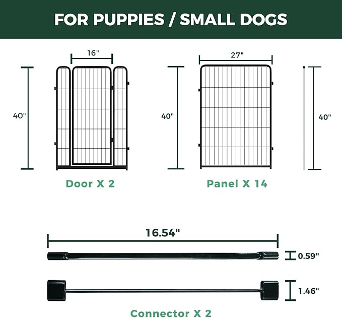 FXW Homeplus Unleashed Indoor Dog Playpen - Stress-Free and Safe Play, Heavy Duty 40 Inch 16 Panels Dog Pen with Connectors (Pack of 2) for Medium and Large Dogs, Black│Patented