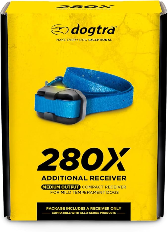 Dogtra 280X E-Collar Additional Receiver 10 lbs+, 1/2 Mile Range, LED Light, 100 Levels of Precise Control for Stubborn Dogs, Waterproof, Boost for Quick Recall, Vibration, Safety Lock & Tone