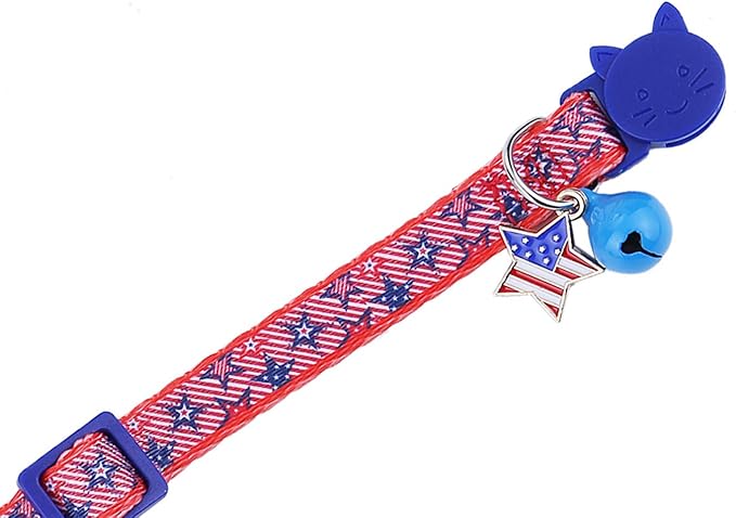 BoomBone Patriotic Cat Collar Breakaway with Bell and American Flag Charm,Puppy Collars for Small Dogs