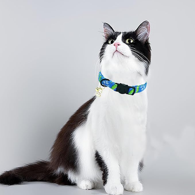 Elegant little tail 2 Pack Cat Collar-Shark Print Cotton Breakaway Cat Collars with Bell Pendant Kitten for Boy Safety Adjustable Collar for Small Cats Puppy