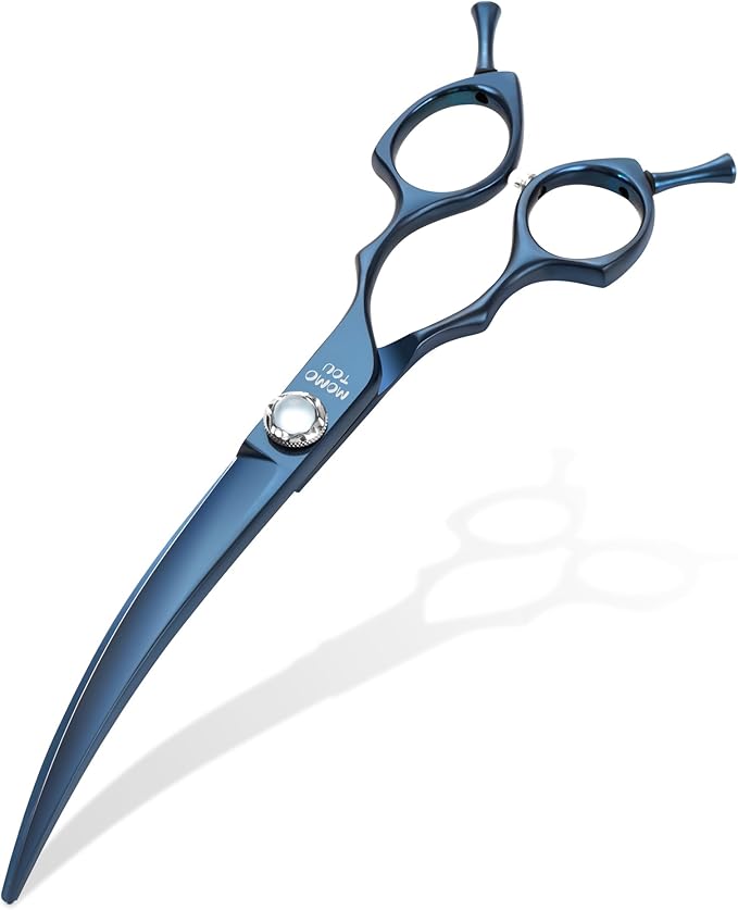 7 inch Matte Blue Curved Dog Grooming Scissors Professional 440C Stainless Steel Dog Shears Smooth Cutting Comfortable Grip and Easy to Use for Groomers and Home Use