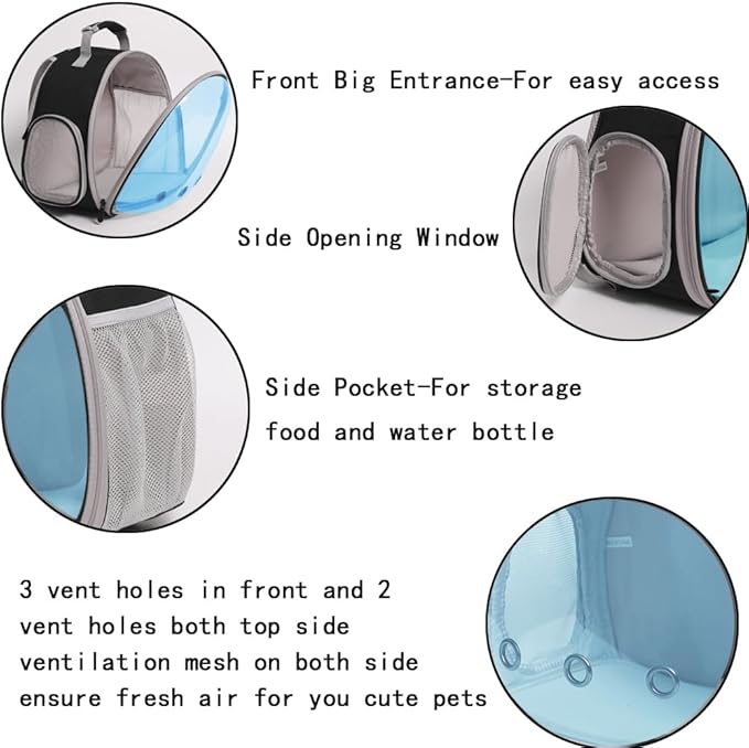 Guinea Pig Carrier, Guinea Pig Backpack with Clear Bubble Window (Black-Blue, Backpack)