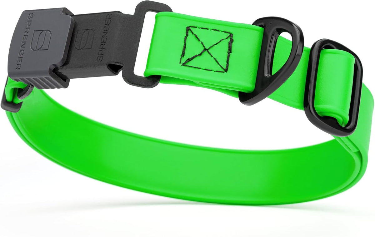 Dogline Biothane Waterproof Dog Collar with Herm Sprenger Black Stainless Steel Quick Release Buckle – Heavy Duty Tactical Durable Collar for Dogs – Comfortable and Safe Pet Collar W 1" L 15-25" Green