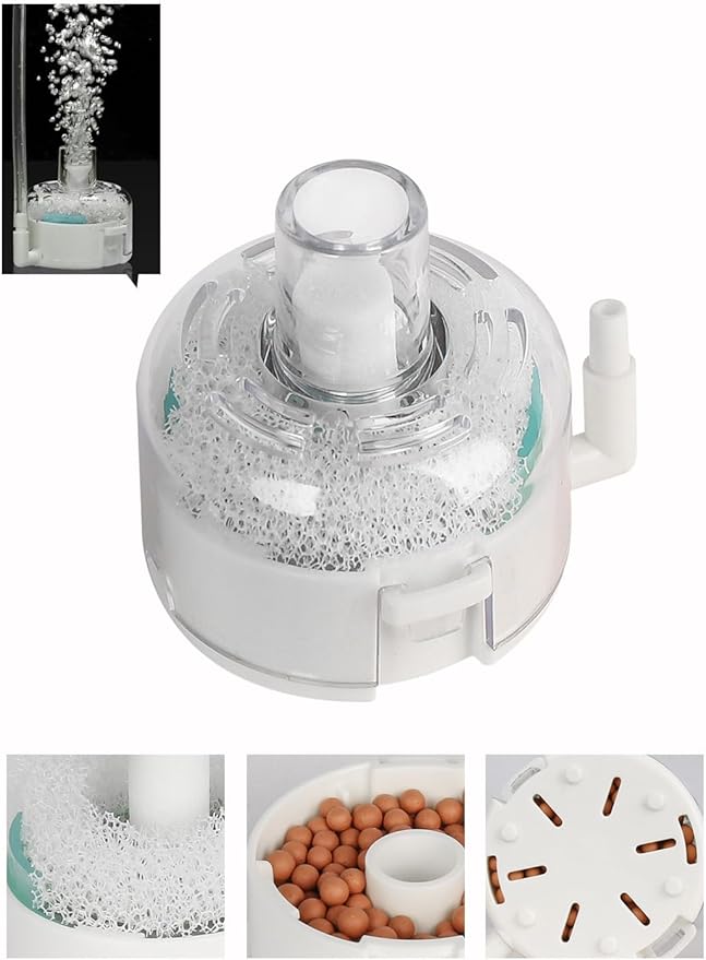 UPETTOOLS Mini Aquarium Sponge Filter, Small Fish Tank Filter Submersible Fish Filter Built-in Air Bubble Stone and Bio Balls for Fish Tanks up to 5 Gallon (Air Pump Not Included)