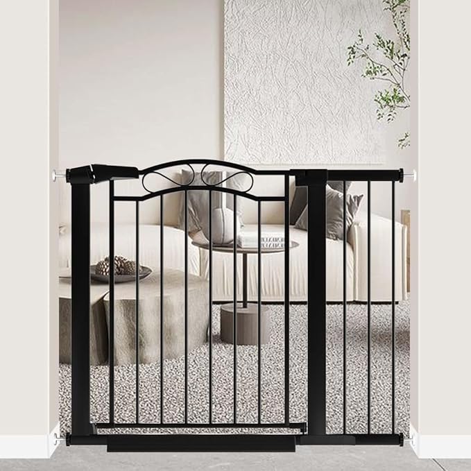 Fairy Baby 29.5"-40.5" Extra Wide Baby Gate, Pressure Mount Long Dog Gates for House Stairs Doorways, Auto Close Metal Safety Child Gate with Door No Drilling, Tension Pet Gate Indoor, Black